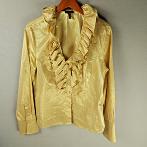 Escada Gold Ruffled Blouse - Long Sleeve - Size 42